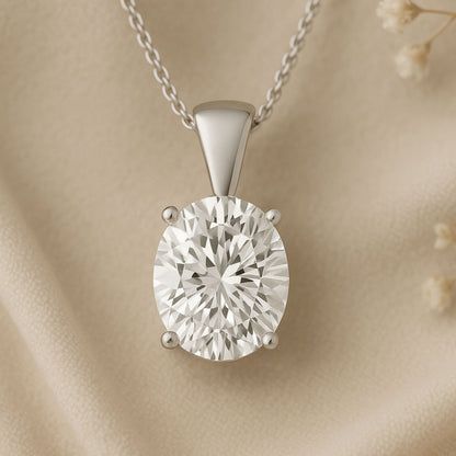 14K Gold Oval Cut Moissanite Solitaire Necklace - Solid Bail on Cable Chain