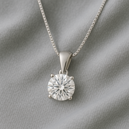 14K Gold Round Cut Moissanite Solitaire Necklace - Dangle Bail on Box Chain