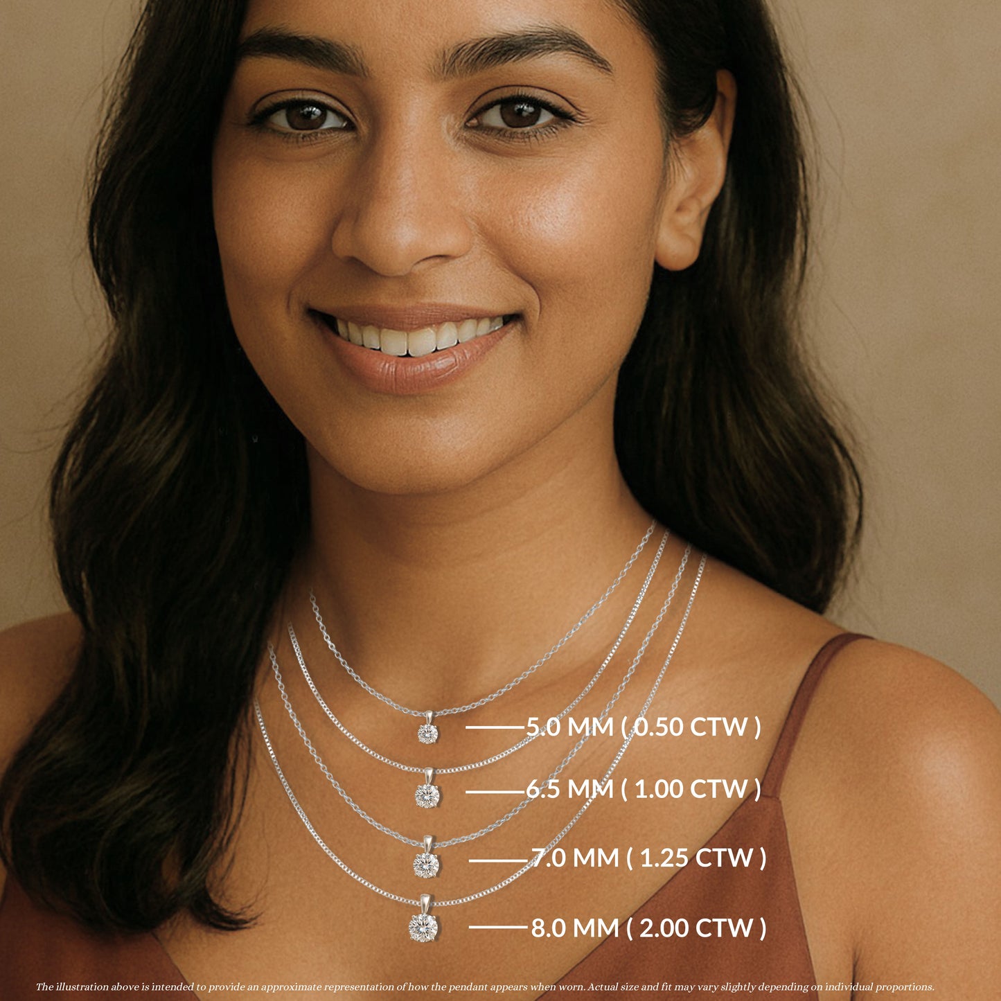 14K Gold Round Cut Moissanite Solitaire Necklace - Solid Bail on Cable Chain
