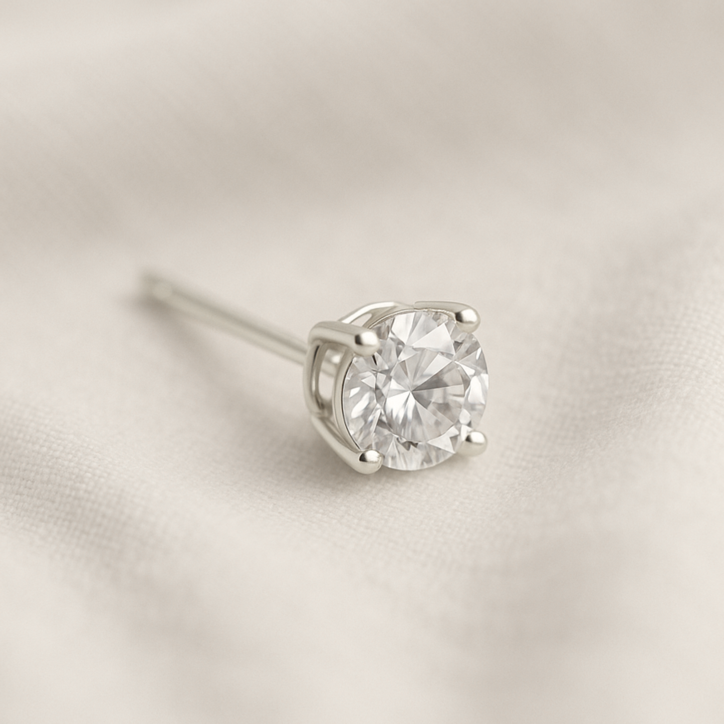 14K Gold Round Cut Moissanite Solitaire Single Stud Earring - Push Back