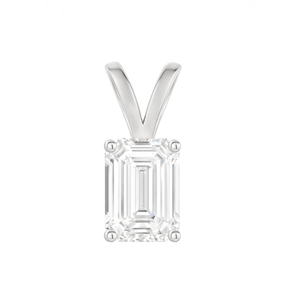 10K Gold Emerald Cut Moissanite Solitaire Pendant Only - Double Loop Bail