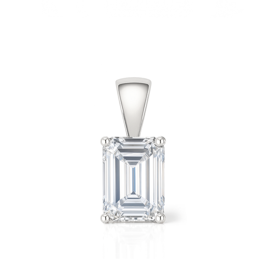 14K Gold Emerald Cut Moissanite Solitaire Pendant Only - Solid Bail