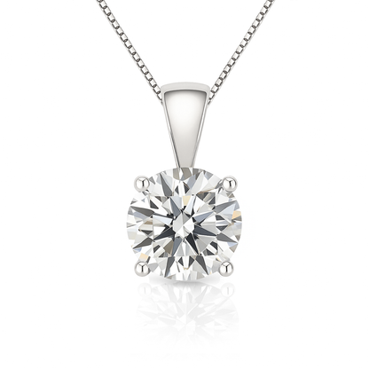14K Gold Round Cut Moissanite Solitaire Necklace - Solid Bail on Box Chain