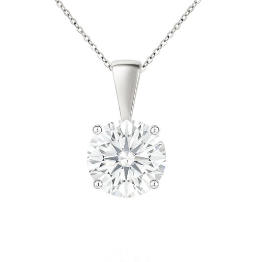 14K Gold Round Cut Moissanite Solitaire Necklace - Solid Bail on Cable Chain