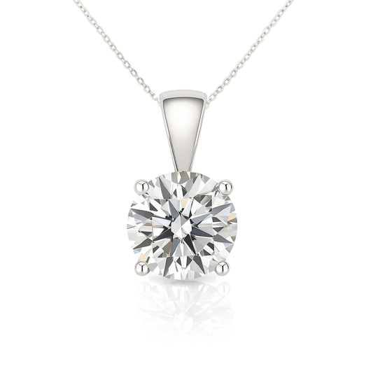 14K Gold Round Cut Moissanite Solitaire Necklace - Solid Bail on Cable Chain