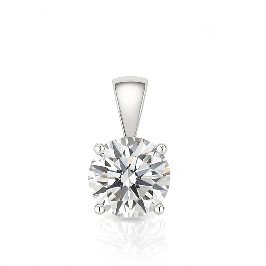 14K Gold Round Cut Moissanite Solitaire Pendant Only - Solid Bail