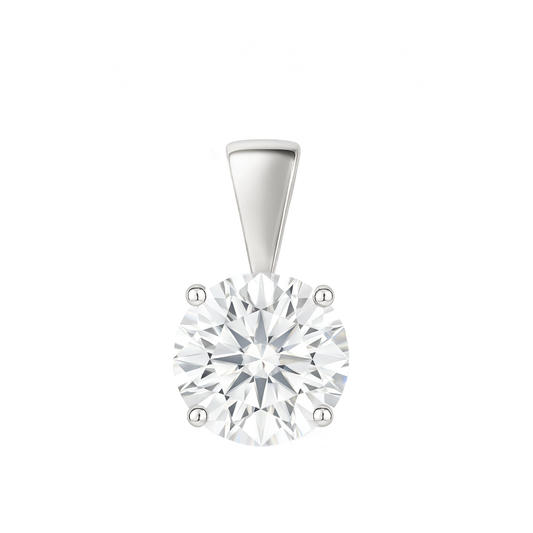 14K Gold Round Cut Moissanite Solitaire Pendant Only - Solid Bail
