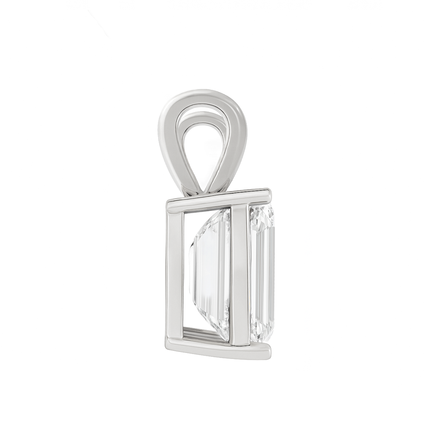 10K Gold Emerald Cut Moissanite Solitaire Pendant Only - Double Loop Bail