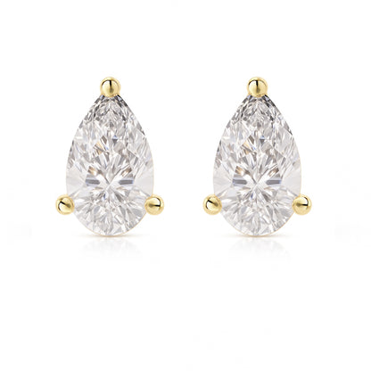 10K Gold Pear Cut Moissanite Solitaire Stud Earrings - Push Backs