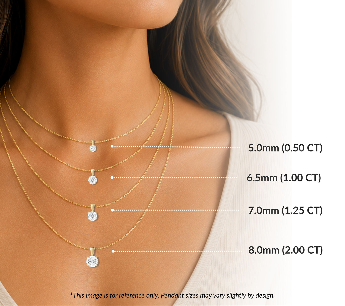 14K Gold Round Cut Moissanite Solitaire Pendant Only - Solid Bail