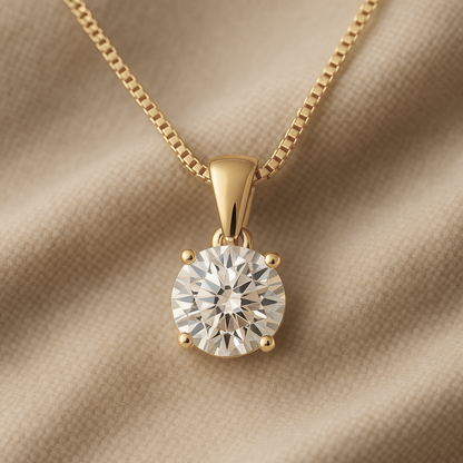 14K Gold Round Cut Moissanite Solitaire Necklace - Dangle Bail on Box Chain