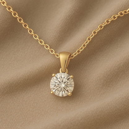14K Gold Round Cut Moissanite Solitaire Necklace - Dangle Bail on Cable Chain