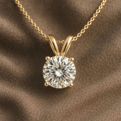 Round Cut Solitaire Moissanite Necklace - Double Loop Bail