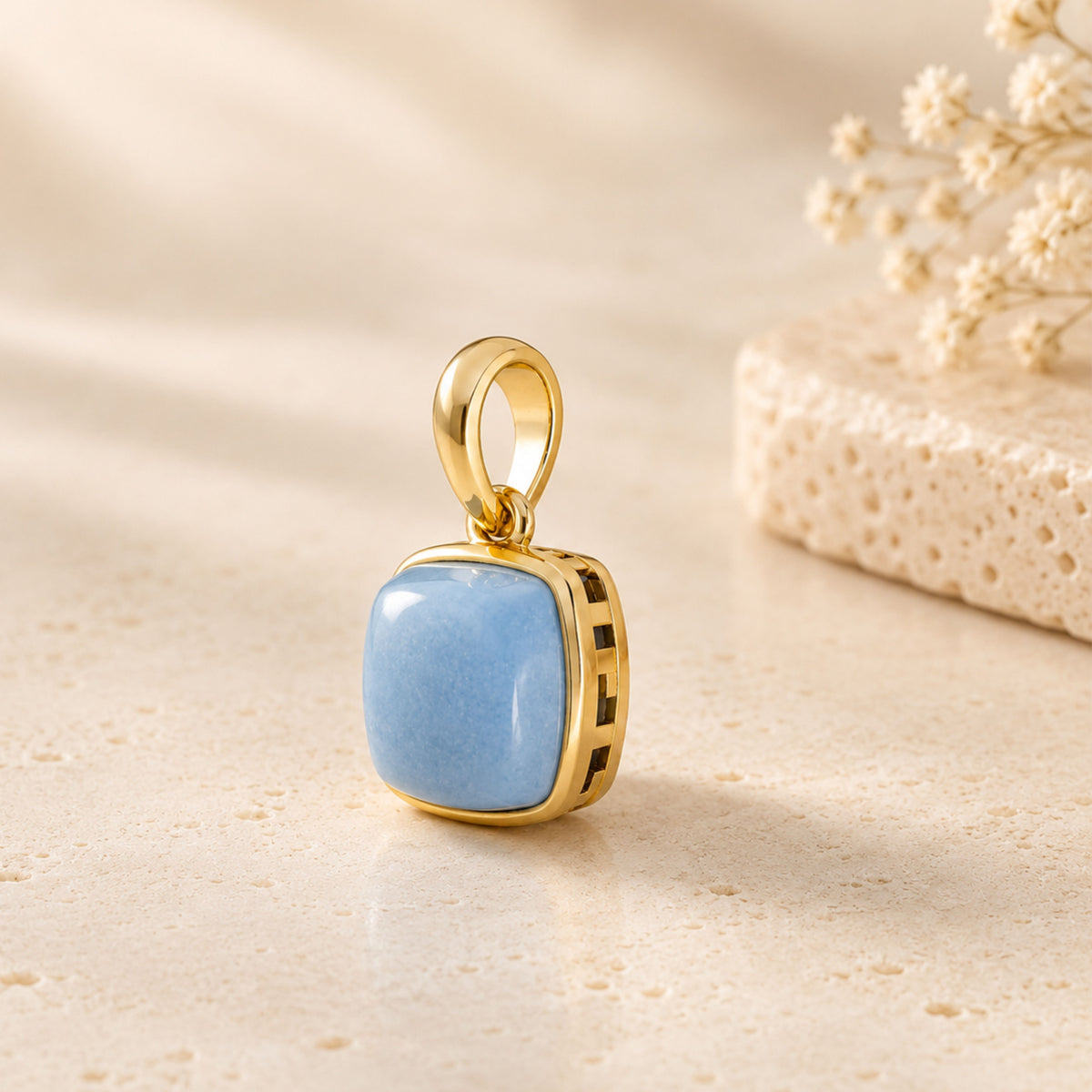 Milky Aqua Blue Cushion Pendant in Sterling Silver