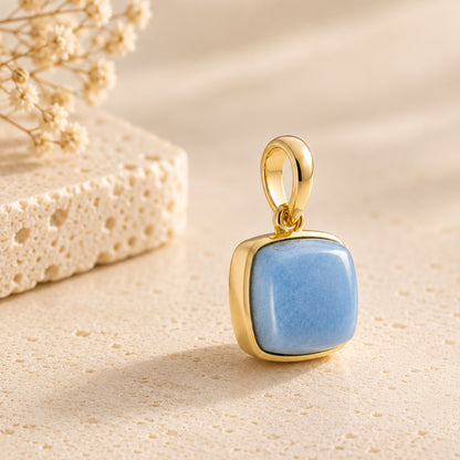 Milky Aqua Blue Cushion Pendant in Sterling Silver