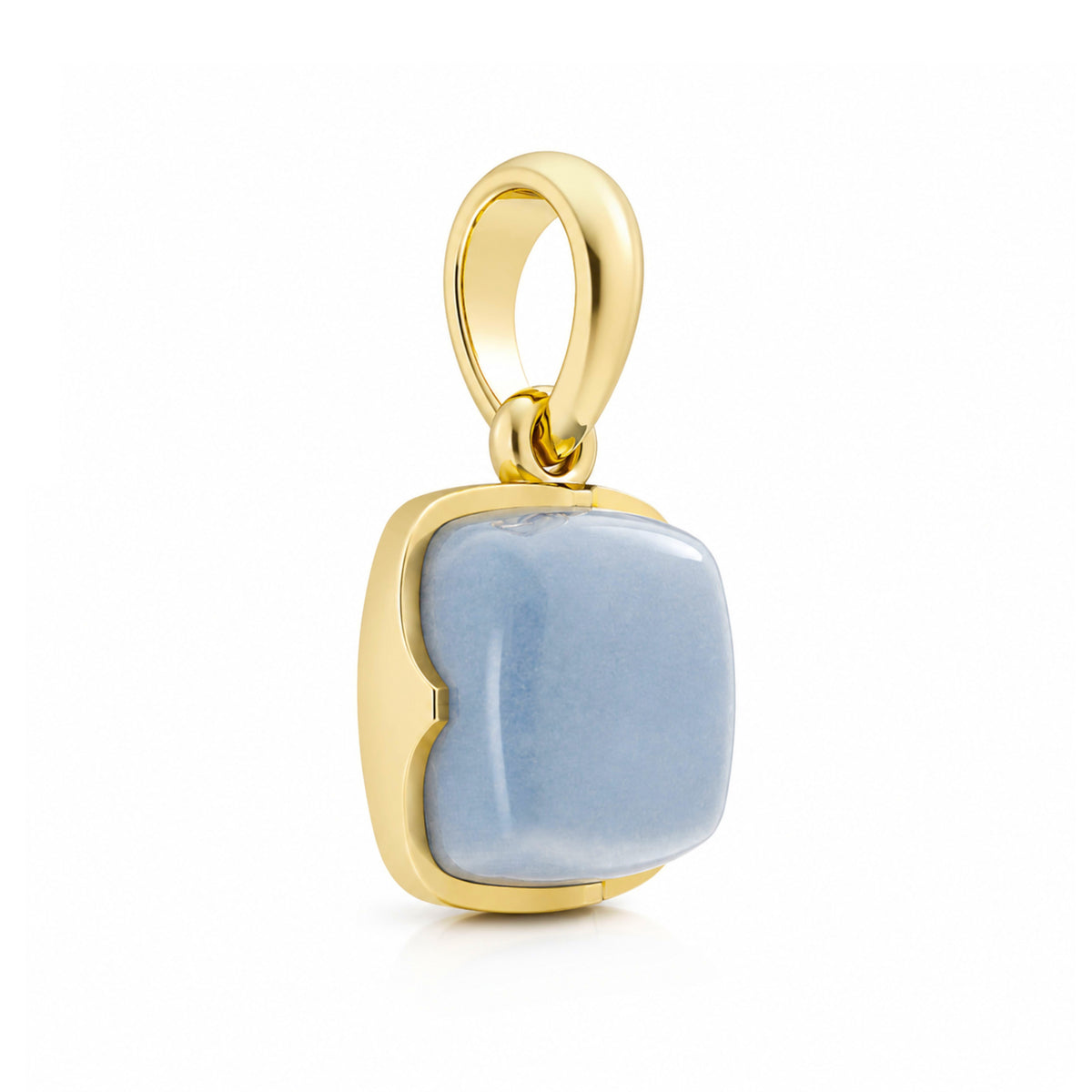 Milky Aqua Blue Sculpted Cushion Pendant in Sterling Silver