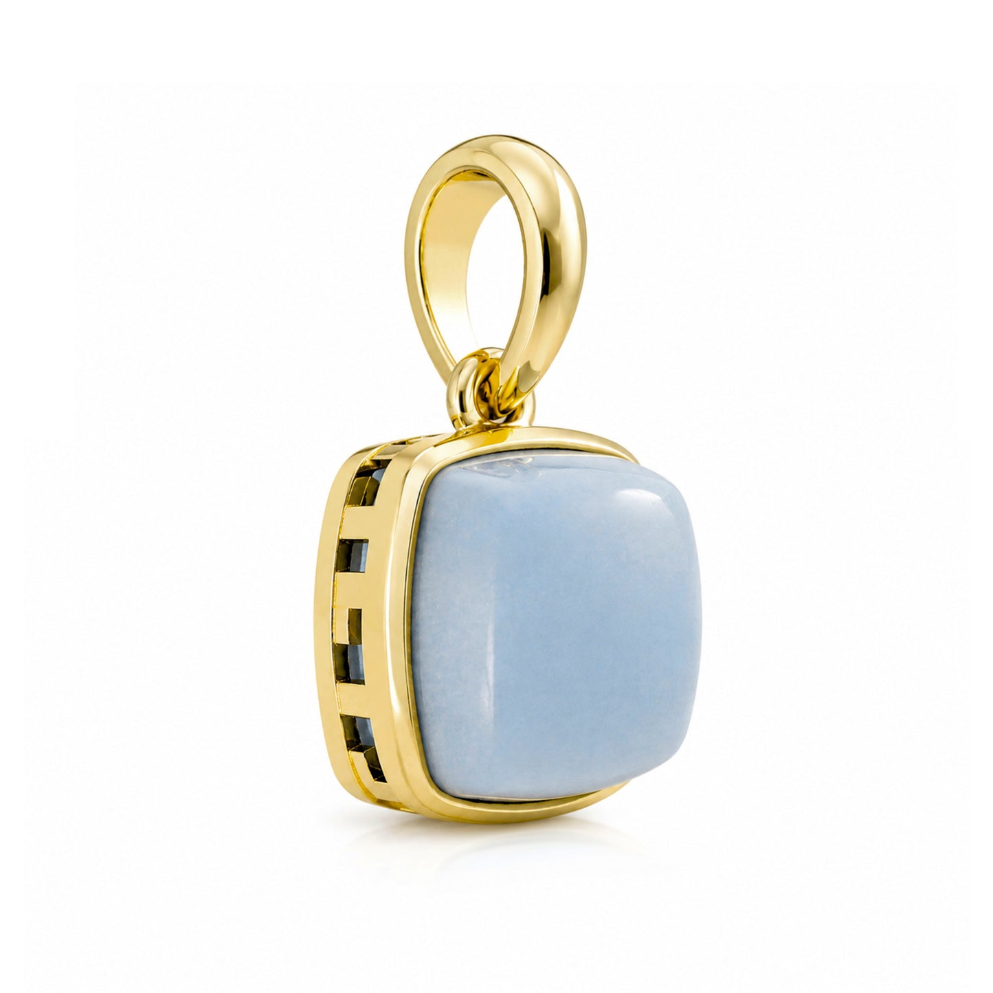 Milky Aqua Blue Cushion Pendant in Sterling Silver