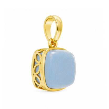 Milky Aqua Blue Cushion Pendant in Sterling Silver