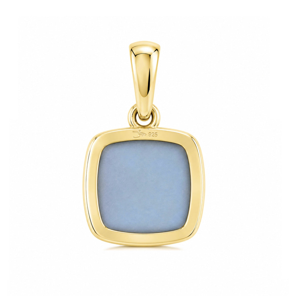 Milky Aqua Blue Sculpted Cushion Pendant in Sterling Silver