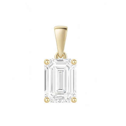 10K Gold Emerald Cut Moissanite Solitaire Pendant Only - Dangle Bail