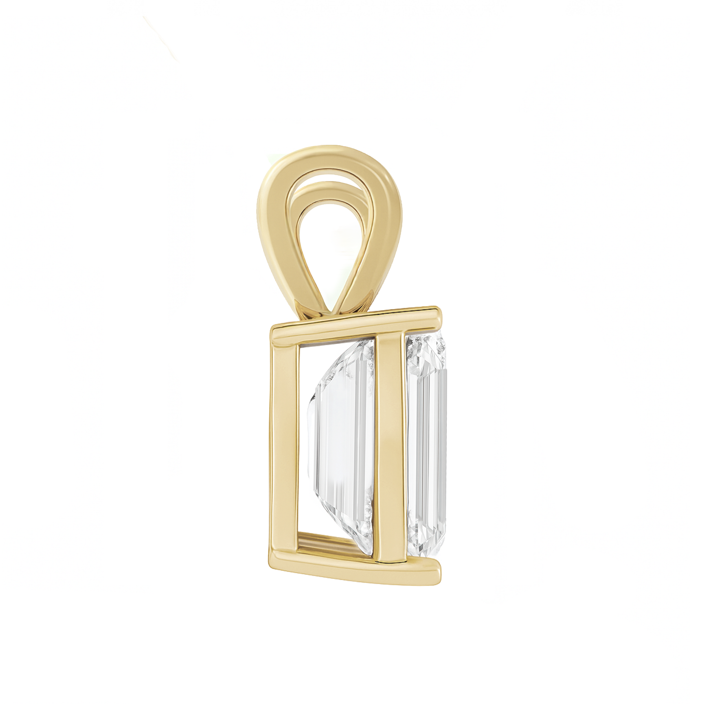 10K Gold Emerald Cut Moissanite Solitaire Pendant Only - Double Loop Bail