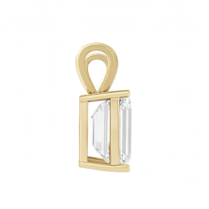 10K Gold Emerald Cut Moissanite Solitaire Pendant Only - Double Loop Bail