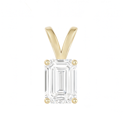 10K Gold Emerald Cut Moissanite Solitaire Pendant Only - Double Loop Bail