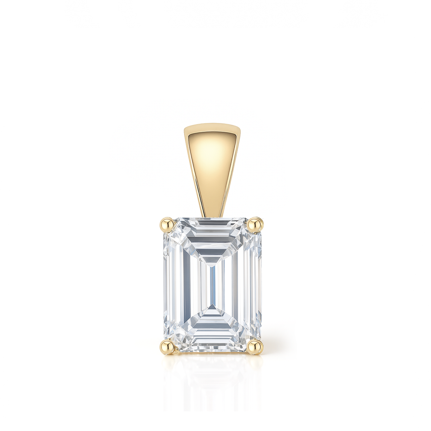 14K Gold Emerald Cut Moissanite Solitaire Pendant Only - Solid Bail