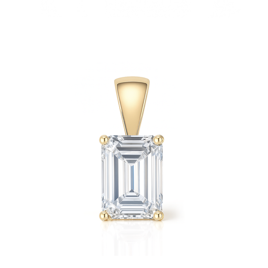 14K Gold Emerald Cut Moissanite Solitaire Pendant Only - Solid Bail