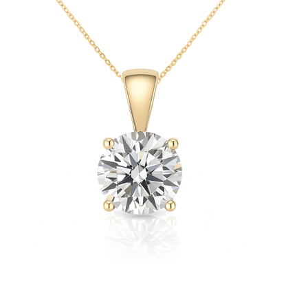 14K Gold Round Cut Moissanite Solitaire Necklace - Solid Bail on Cable Chain