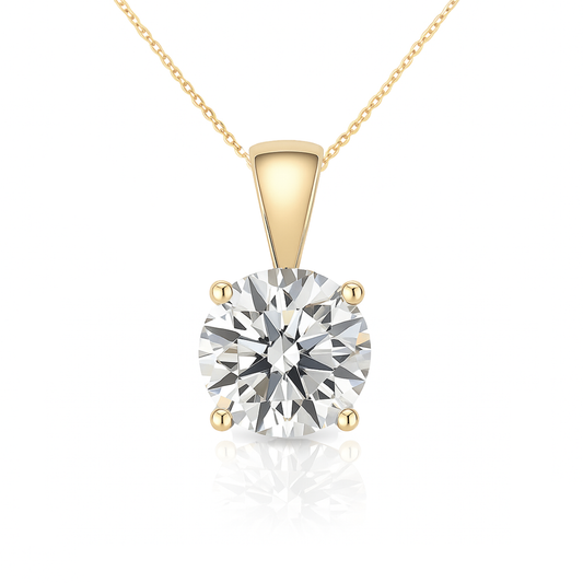 14K Gold Round Cut Moissanite Solitaire Necklace - Solid Bail on Cable Chain