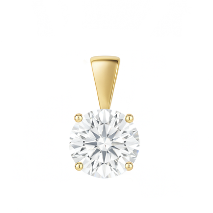 14K Gold Round Cut Moissanite Solitaire Pendant Only - Solid Bail