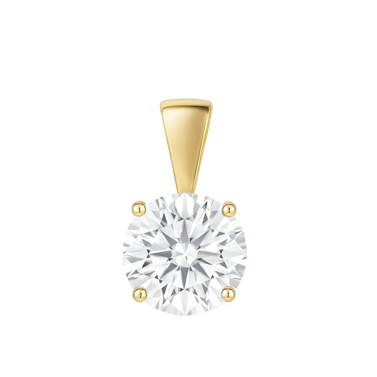 14K Gold Round Cut Moissanite Solitaire Pendant Only - Solid Bail