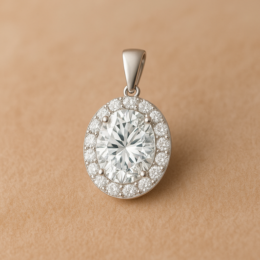 Oval Cut Halo Moissanite Pendant – Dangle Bail