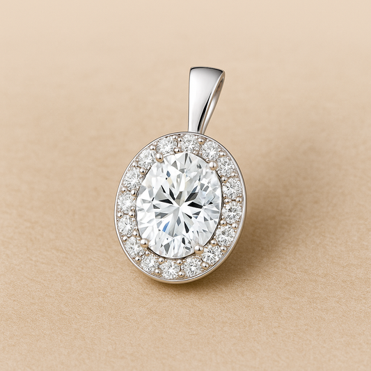 Oval Cut Halo Moissanite Pendant Only – Solid Bail